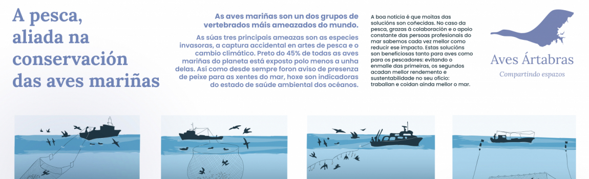 Materiais divulgativos sobre as aves mariñas e boas prácticas pesqueiras no territorio